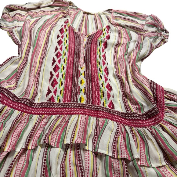 ✨ Ramy Brook XS/S Embroidered Stripe Ruffle Dress Cover-Up Boho Resort ✨ - Picture 3 of 6